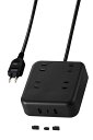 エレコム 電源タップ 雷ガード USBタップ 1.5m 3m 2個口 4個口 USB 32W USB-A 2ポート/ USB-C 1ポート ブラック ECT-25(2)