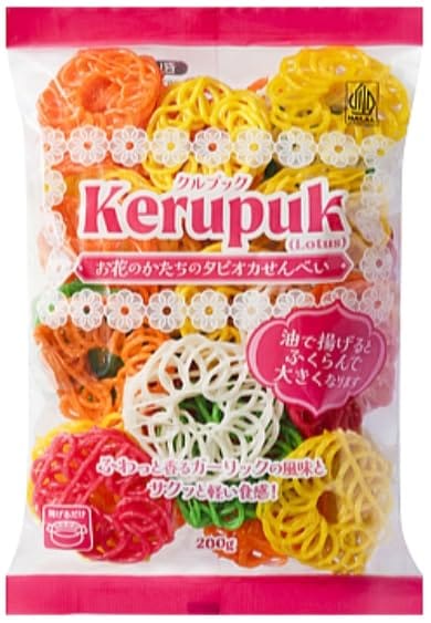 クルプック/お花のかたちタピオカせんべい 200g SNSで話題！ ガーリック風味 菓子 あげせんべい 揚げセンベイ