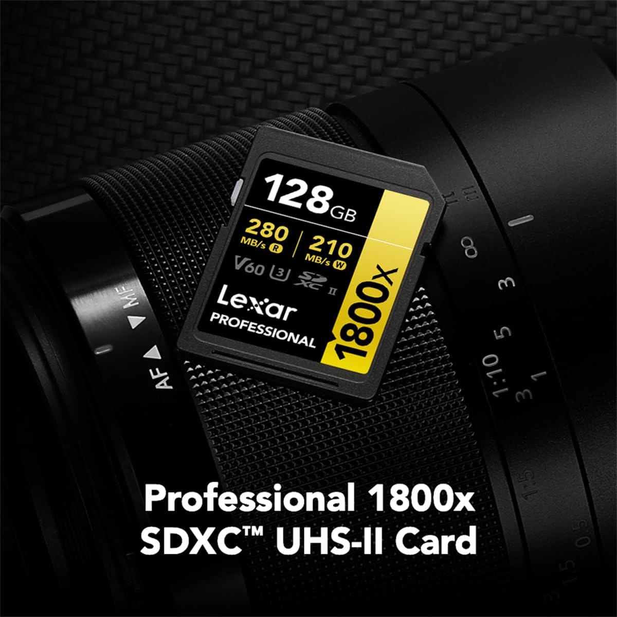 Lexar 128GB プロフェッショナル 1800x UHS-II SDXCメモリーカード(ゴールドシリーズ)。