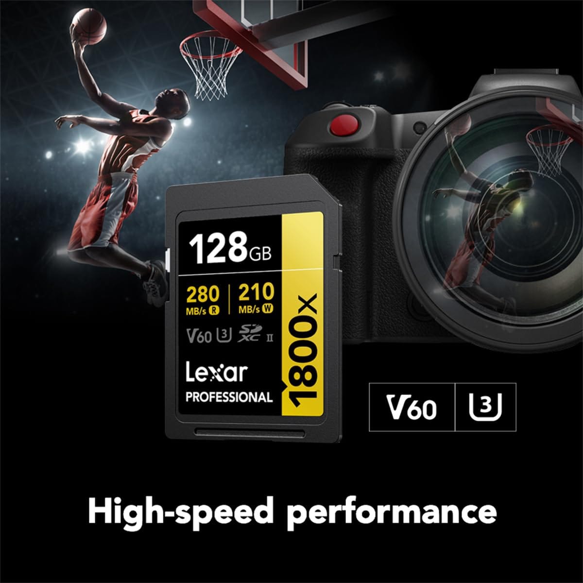 Lexar 128GB プロフェッショナル 1800x UHS-II SDXCメモリーカード(ゴールドシリーズ)。