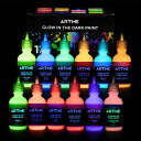 ARTME 暗闇で光るペイント 12個セット 明るい色 30ml/1オンス アクリルグローインザダークペイント アートペインティング、DIYプロジェクト、ハロウィンやクリスマスのデコレーションに最適