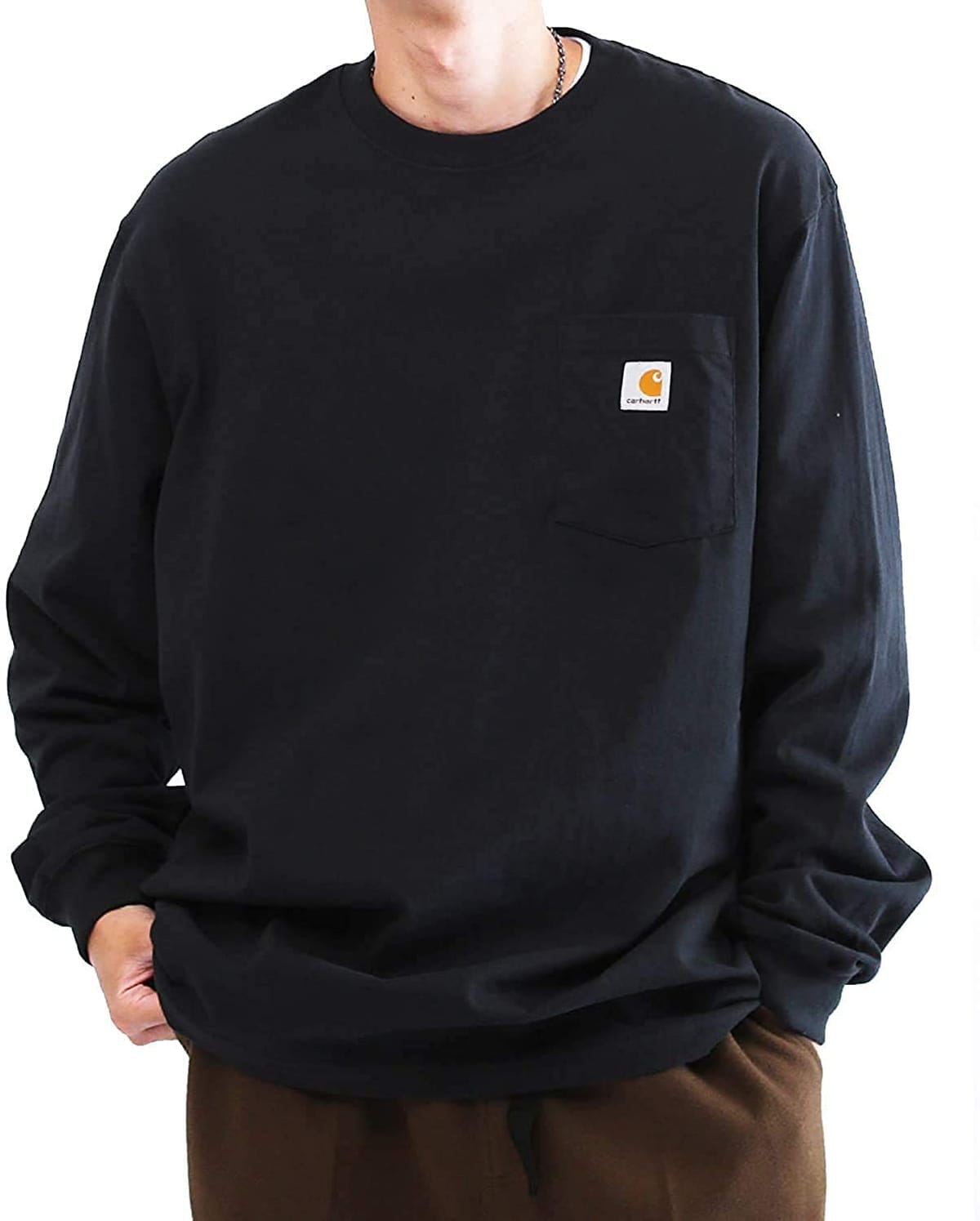 Rakuten - [カーハート] 胸ポケット付きクルーネックロンT メンズ 長袖 Tシャツ L ブラック