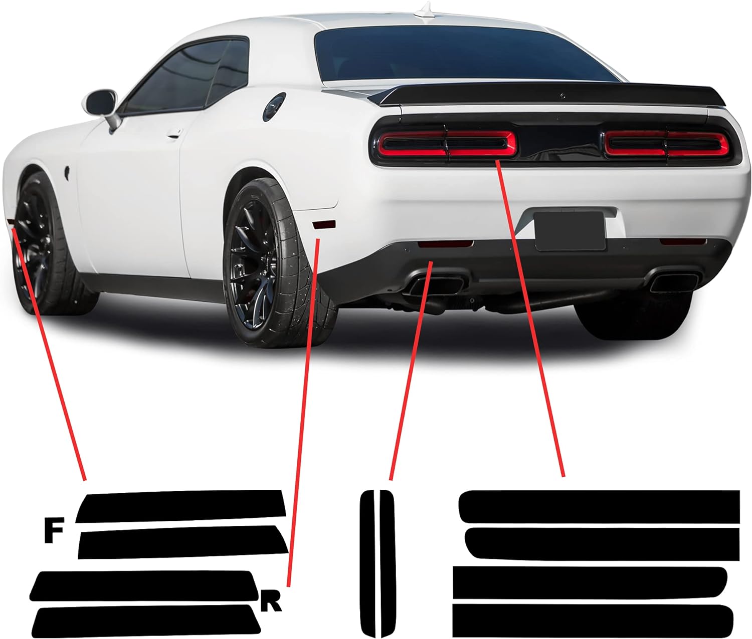 Bogar Tech Designs テールライト サイドマーカー リアリフレクター ティントキット Dodge Challenger 2015-2022に対応 ダークスモーク