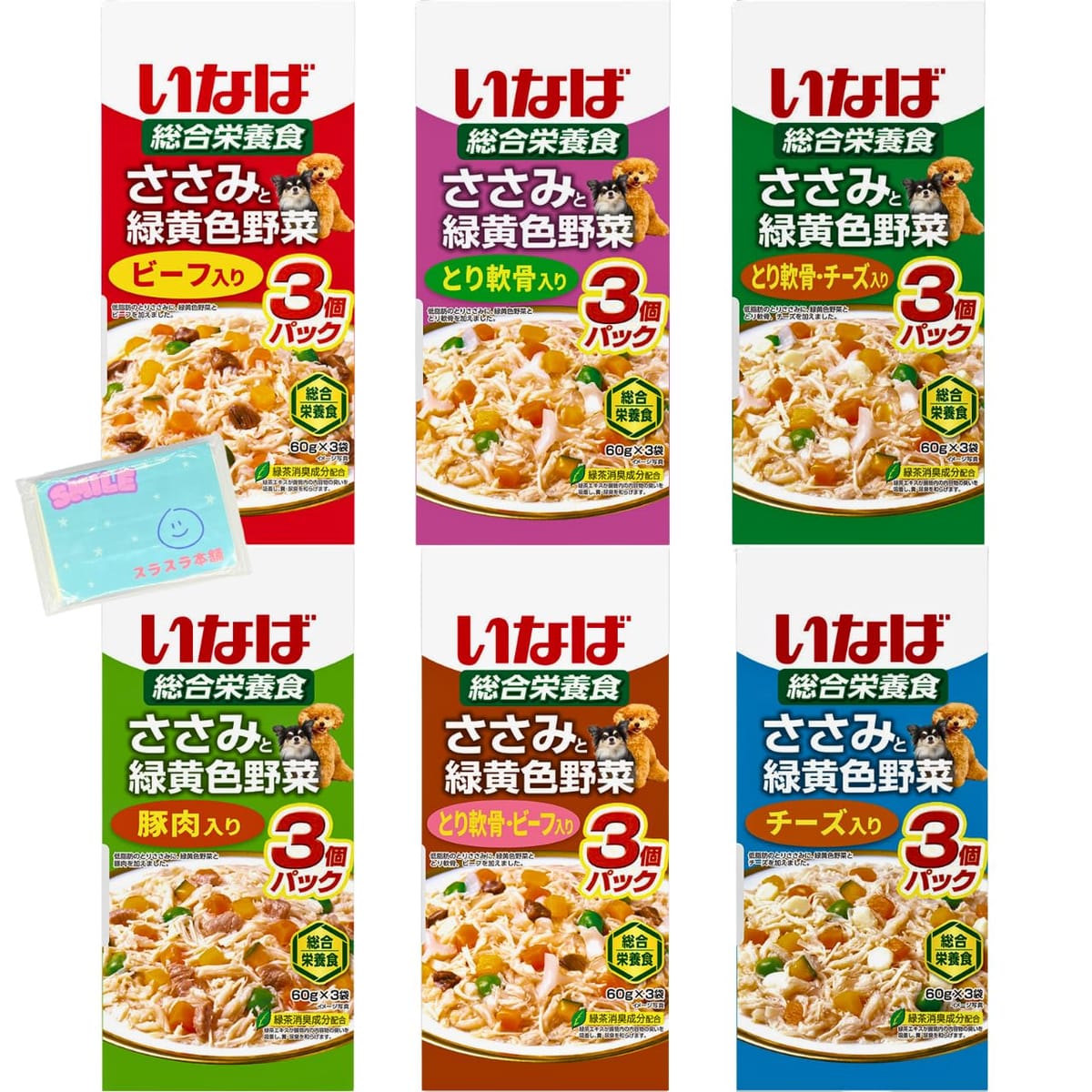 Monolog Style いなばペットフード ささみと緑黄色野菜 総合栄養食 3個パック(60g×3袋) 6種類アソート..