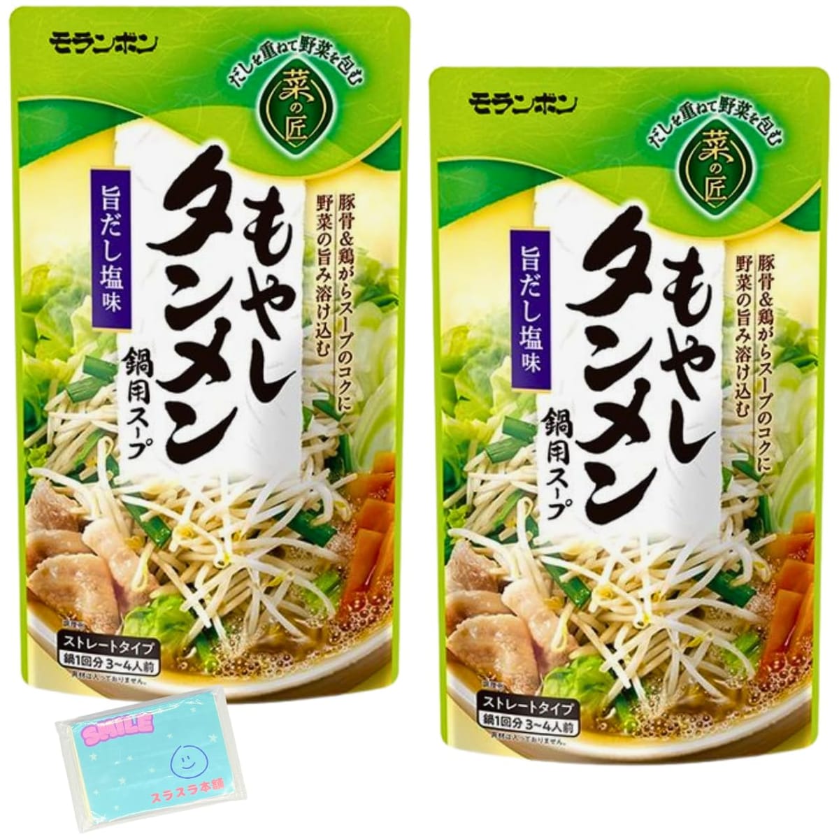Monolog Style モランボン 菜の匠 もやしタンメン鍋用スープ 750g ×2袋セット ★スラスラ本舗オリジナルポケットティッシュ付き★