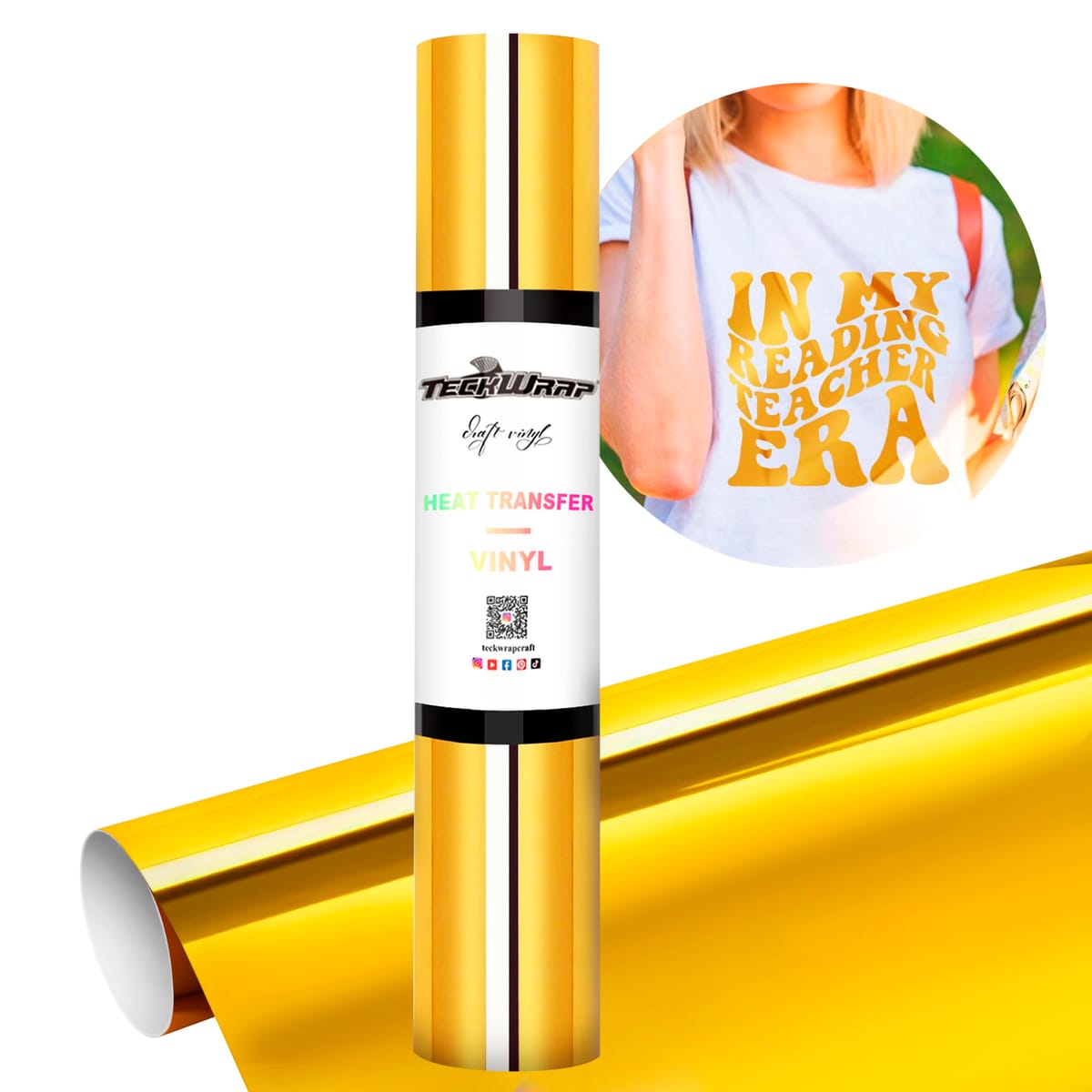 TECKWRAP 熱転写ビニール フィルム HTV アイロンプリントシート 約30×152cm（12"x5ft）Tシャツ・バッグ・帽子の布DIYに カッティングマシン＆ヒートプレス対応 簡単カット ゴールド
