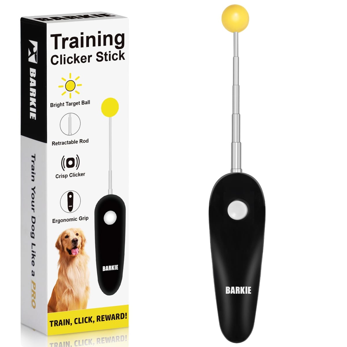 ターゲットスティック付き犬用トレーニングクリッカー – 快適なハンドルと明るいタ...