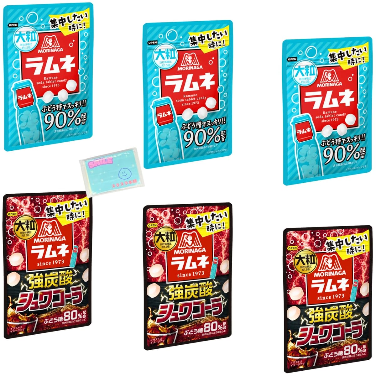 Monolog Style 森永製菓 大粒ラムネ 2種類アソートセット 【(1)大粒ラムネ 41g (2)強炭酸シュワコーラ 25g 】各種3袋ずつ 合計6袋セット ★スラスラ本舗オリジナルポケットティッシュ付き