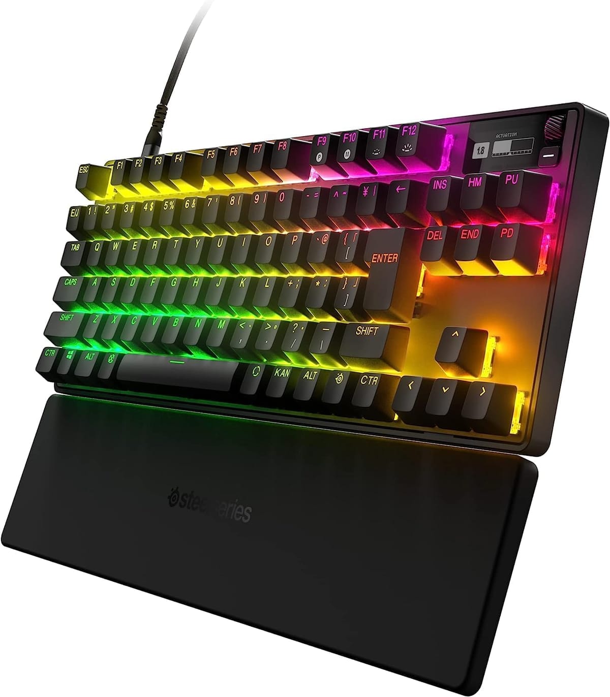 【世界最速キーボード】OmniPoint 2.0 Adjustable HyperMagnetic スイッチにより、アクチュエーションポイントを最短0.1mmに設定可能。Rapid Triggerモード搭載に加え、0.54msの反応速度で世界最速のキーボードがさらに高速に。【どこよりも速いRapid Triggerモード】従来の固定されたリセットポイントではなく、スイッチを上げる事で入力がリセットされるようになり、キーを高速で連打することが可能に。【アクチュエーションポイントを思いのままに】アクチュエーションポイントを最短0.1mmから4.0mmまで、0.1mm単位で調整可能。【2-in-1アクションキー】キーの押し方に応じて、1つのキーに2つのアクションを設定することが可能。【有機ELスマートディスプレイ】アプリやゲームからの通知表示が可能で、キーボード上で直接アクチュエーションポイントの調整が可能。