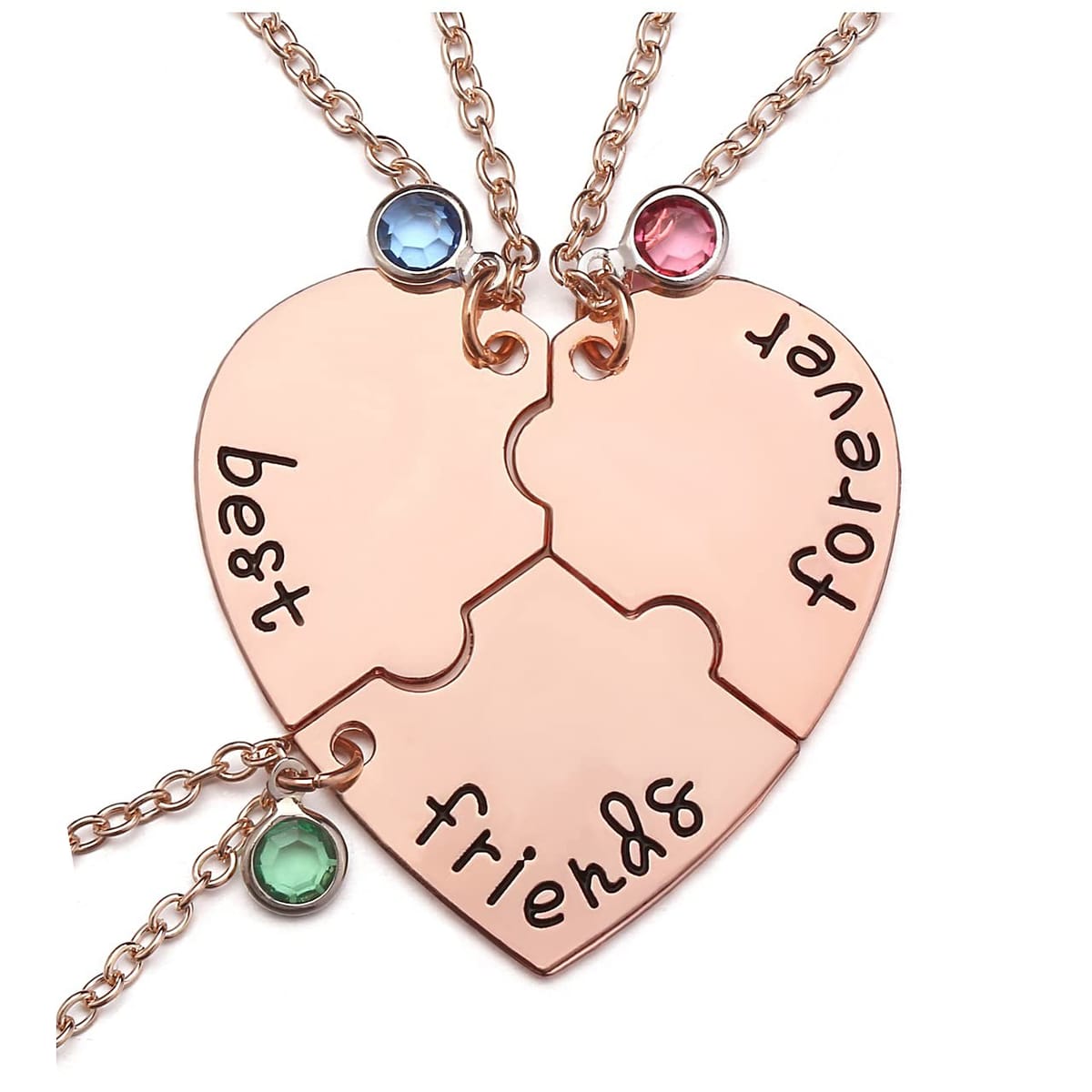 Top Plaza Best Friends Forever and Ever ネックレス 3つのBFFハートパズルマッチング合金ペンダントネックレス 姉妹向け友情ジュエリー, 金属