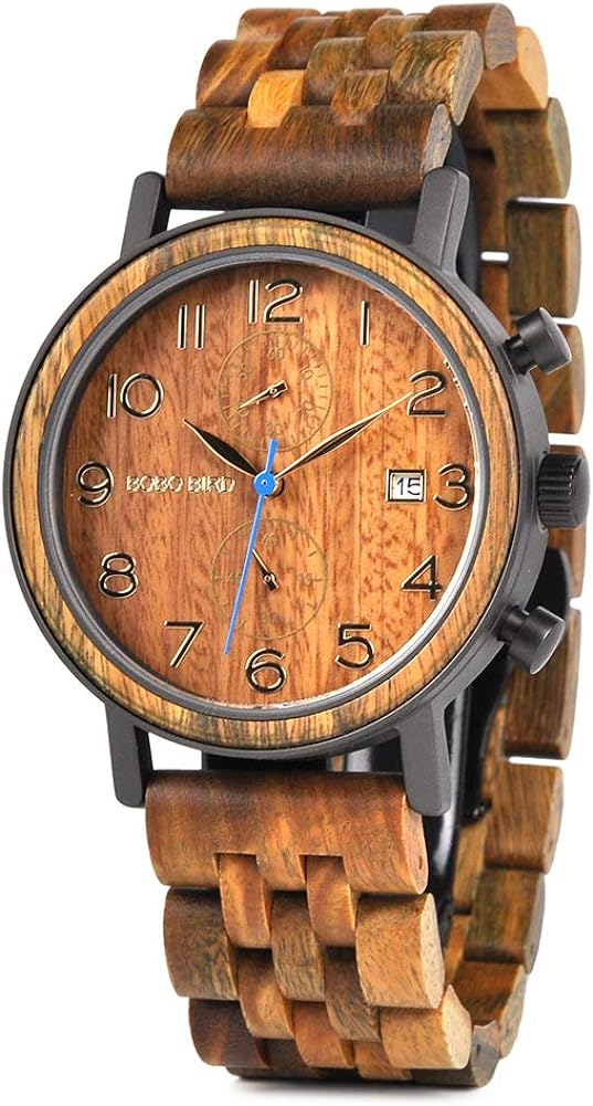 メンズ ファッション クラシック カジュアル 木製腕時計 ラグジュアリー ブランド クォーツ 腕時計 日付 ブルー 秒針表示 ブラウン [ブラウン]