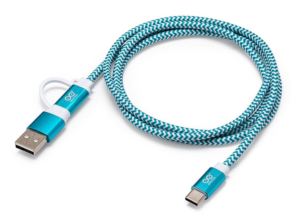 Arduino公式USBケーブル[TPX00094] - 3.3フィート USB-C - USB-C USB-Aアダプター付き、丈夫なナイロン編組ジャケット、ホワイトとティール、スタイリッシュなアルミニウムシェル、すべてのボードに対応