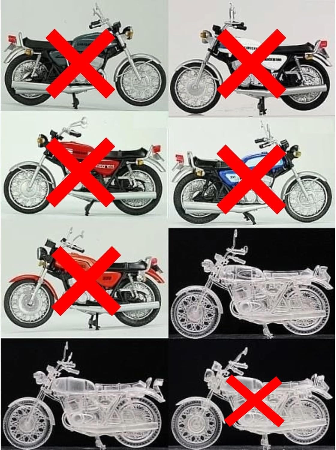 美的生活ヘルシーライフ本店のタカラトミーアーツ ホビーガチャ KAWASAKI 500-SS/MACH III コレクション 透明バージョン × 2種セット バイク ミニチュア クリアカラー マッハ3 カワサキ ガチャ ガチャガチャ カプセルトイ｜アングル2