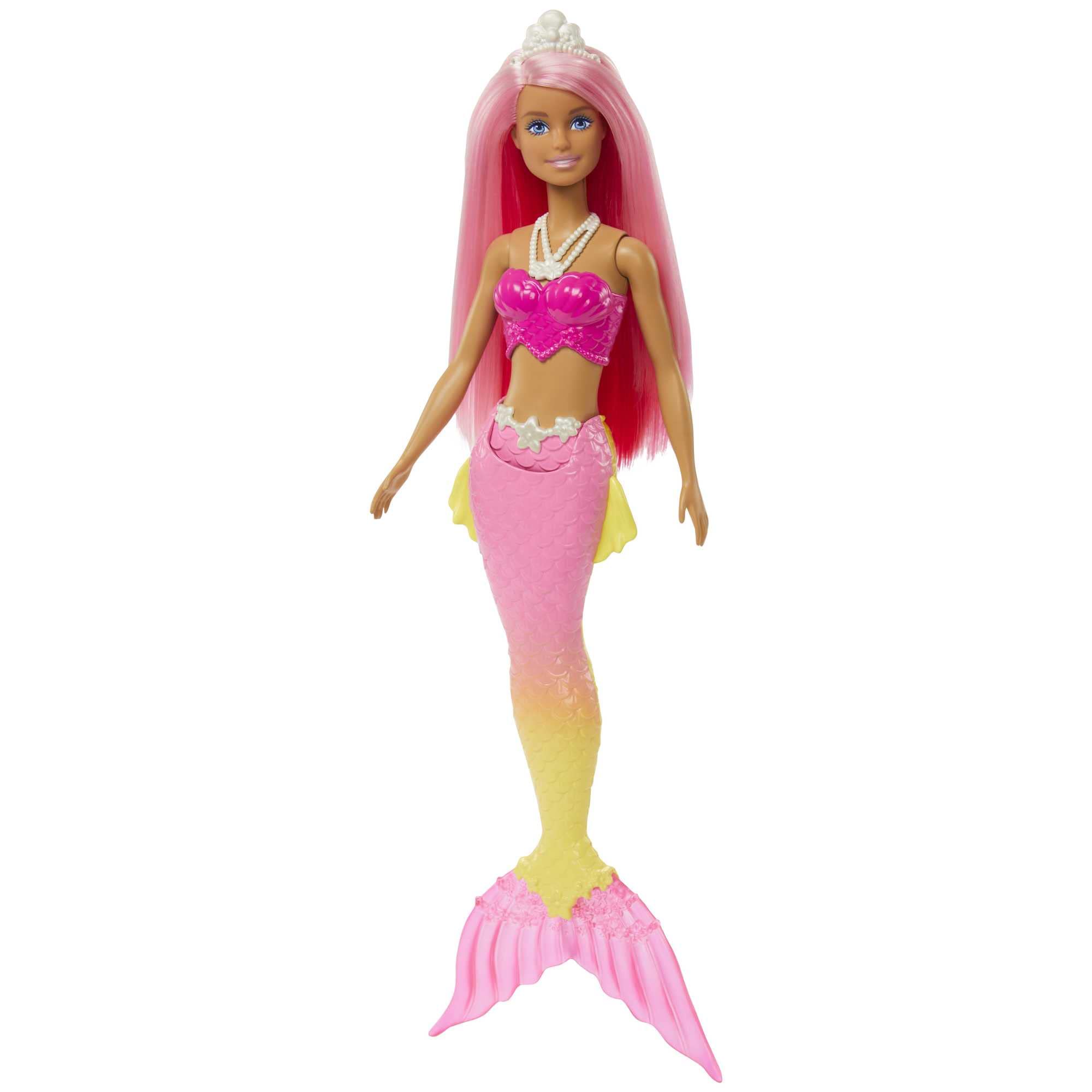 Barbie o[r[h[gsA }[Chh[ (sNwA[) with Pink & Yellow Ombre Mermaid Tail and Tiara