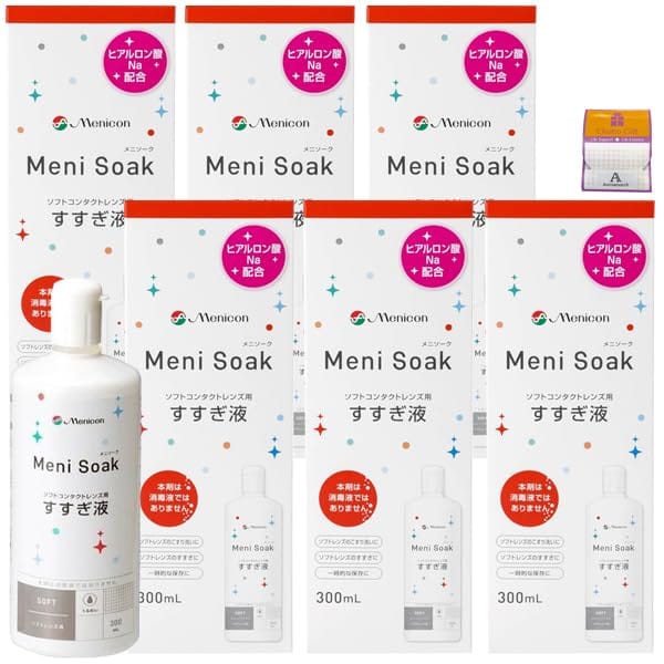 【6本セット】メニコン メニソーク すすぎ液 300ml×6本 ソフトコンタクト用ケア用品（すすぎ・洗浄・一時保存）Anniversarich プチギフト付
