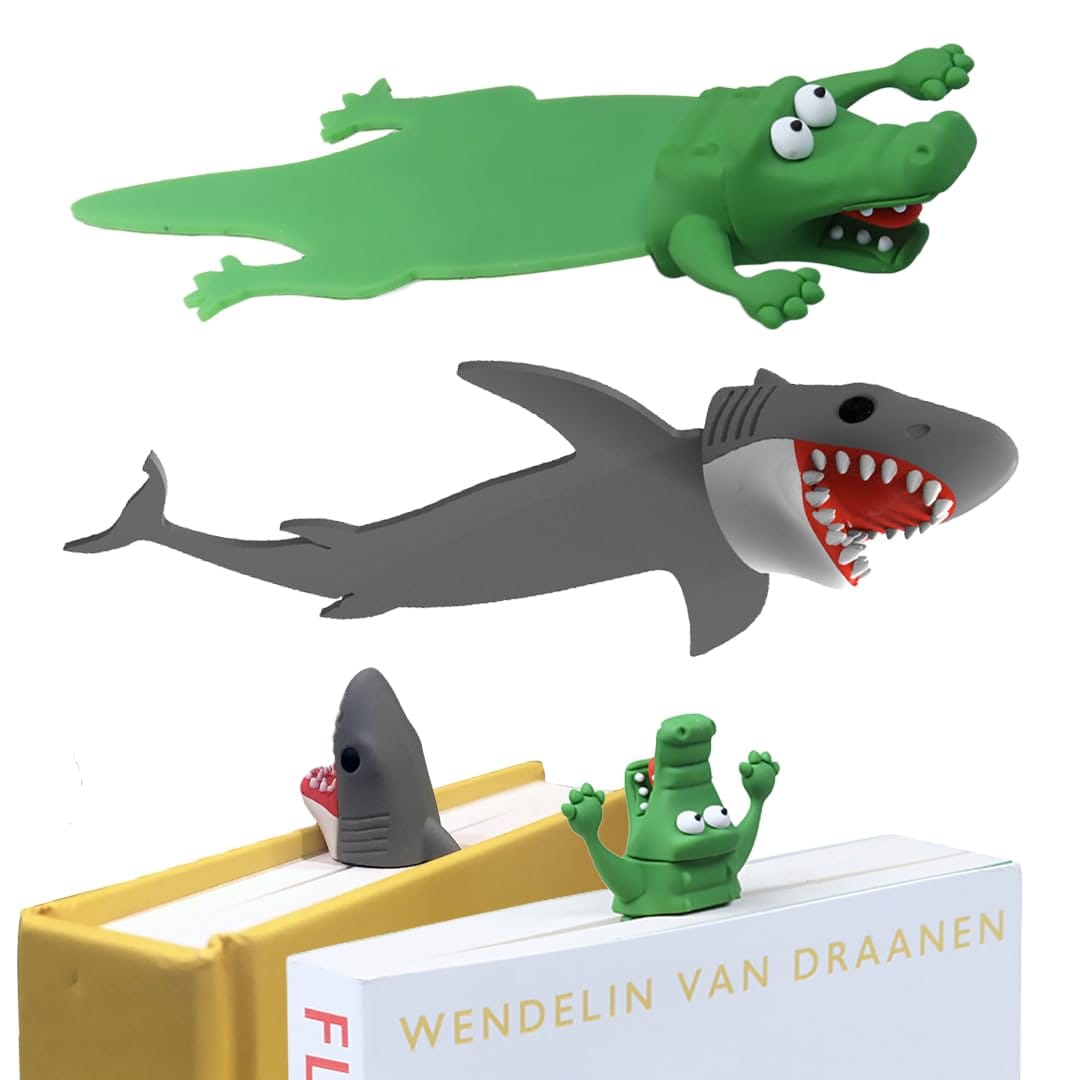 本から飛び出す 3D アニマル ブックマーク サメ と ワニ ユニークなしおり 2点セット