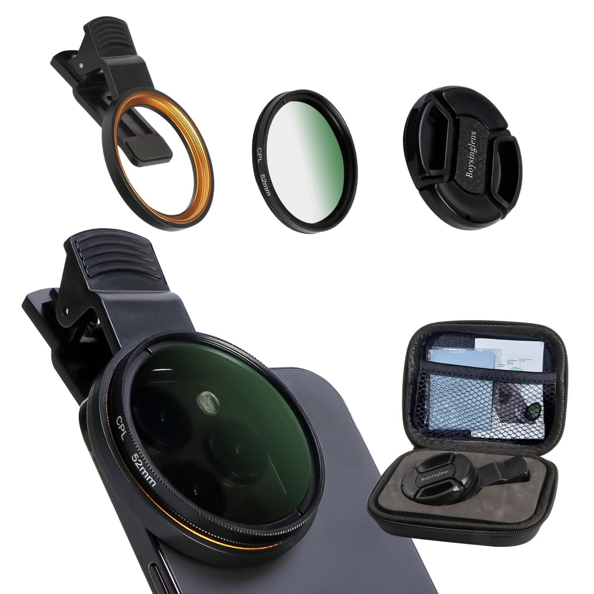 Lens Filters - 52mm 円偏光フィルター、ウルトラスリムマルチコートCPLレンズフィルター、クリップオン電話カメラフィルターキット、iPhone 15 14 13 12 11、Motorola、Google Pixel、その他のスマートフォンに対応