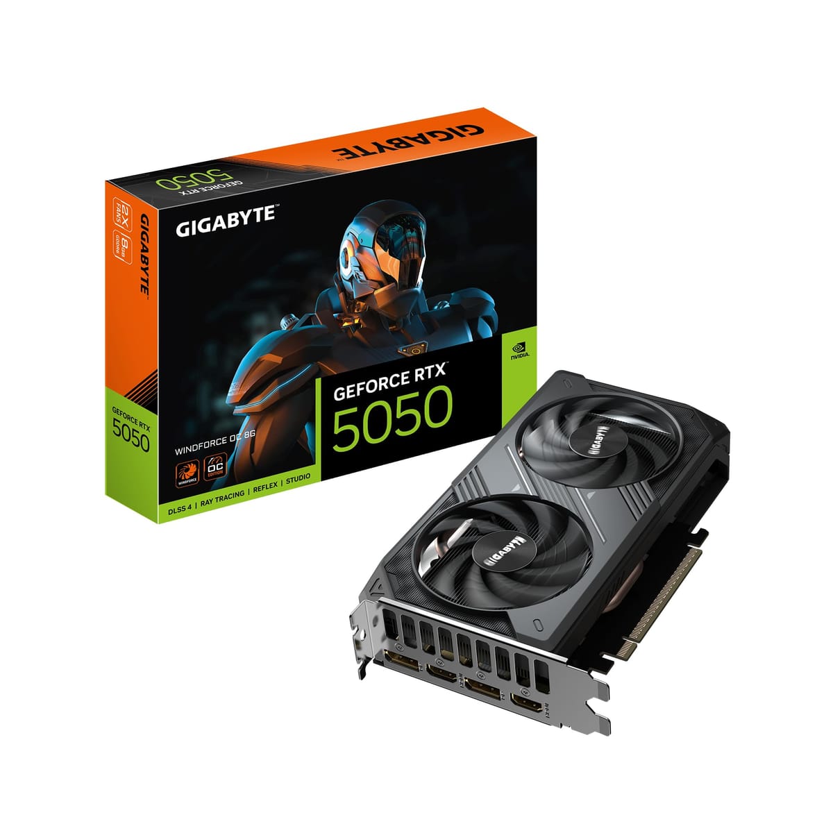 Gigabyte GeForce RTX 5050 WINDFORCE OC 8G グラフィックスカード - 8GB GDDR6、128ビット、PCI-E 5.0、2587MHzコアクロック、2 x DP、2 x HDMI、NVIDIA DLSS 4、G