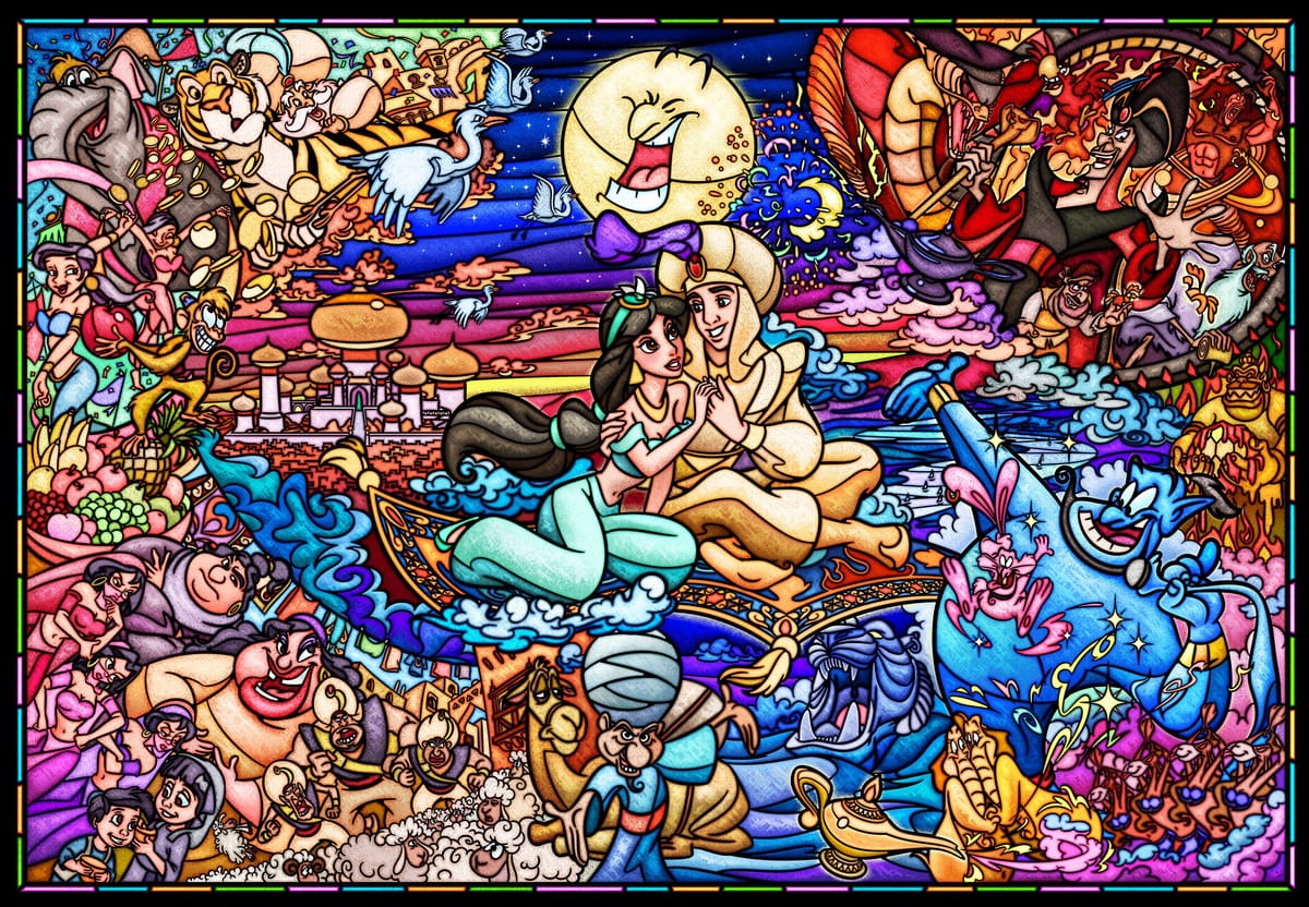 テンヨー(Tenyo) 【日本製】 1000ピース ピュアホワイト ジグソーパズル ディズニー アラジン ストーリー ステンドグラス (51x73.5cm) DP-1000-029 サービスカード付き