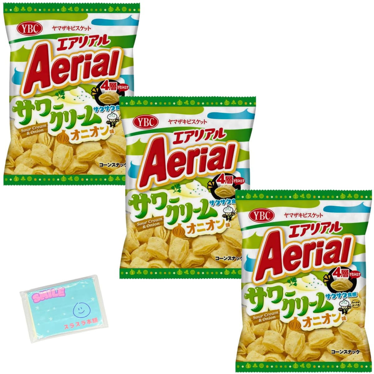 Monolog Style ヤマザキビスケット エアリアル サワークリームオニオン味 65g ×3袋セット ★スラスラ本舗オリジナルポケットティッシュ付き★