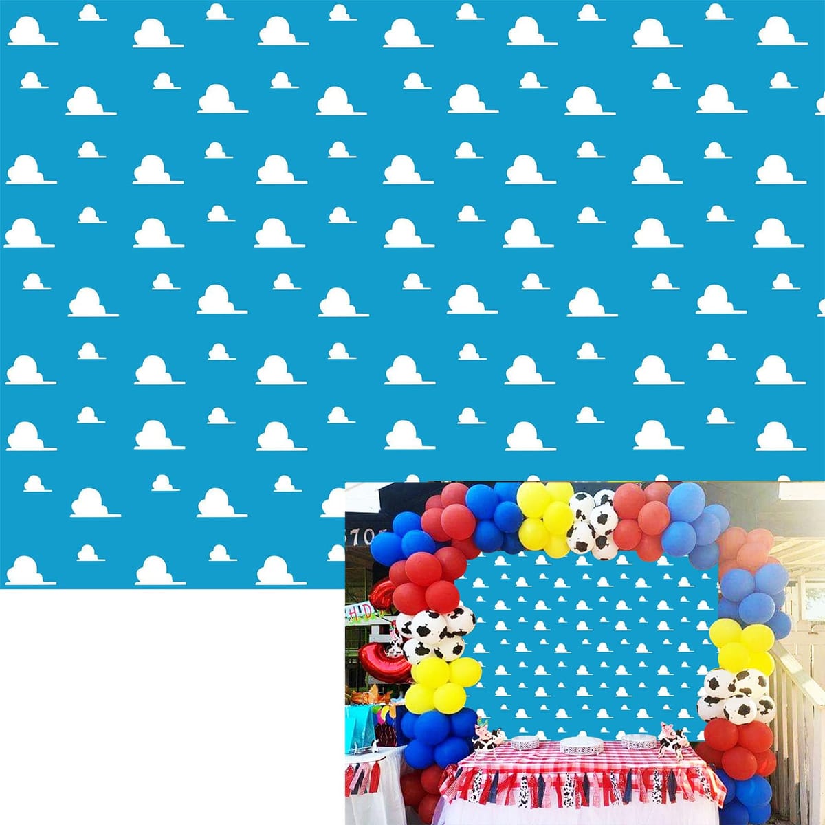 BINQOO 7x5フィート 漫画 青空 白い雲 背景 キッズ 誕生日パーティー 男の子 ベビーシャワー 写真撮影 背景 写真スタジオ小道具