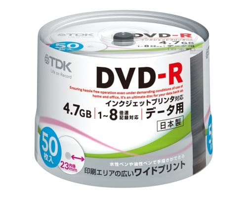 TDK データ用DVD-R 日本製 1-8倍速対応 ホワイトワイドプリンタブル 50枚スピンドル DR47PWB50PN