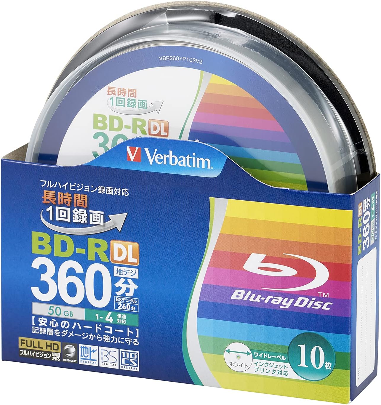 Verbatim バーベイタム 1回録画用 ブルーレイディスク BD-R DL 50GB 10枚 ホワイトプリンタブル 片面2層 1-4倍速 VBR260YP10SV2