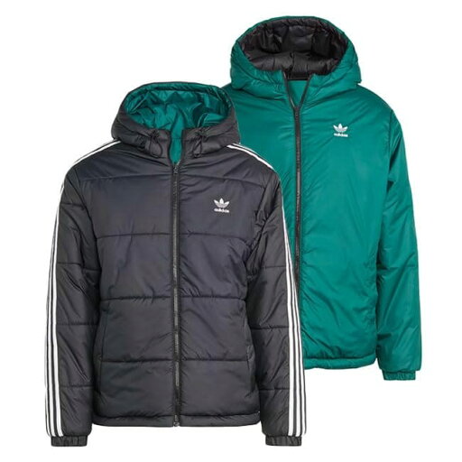 adidas アディダスオリジナルス アディカラー トレフォイルロゴ リバーシブル フーデッド ダウンジャケット HZ0690 黒 中綿 メンズ【L-Black-Green(HZ0690)】 adidas アディダスオリジナルス アディカラー トレフォイルロゴ リバーシブル フーデッド ダウンジャケット HZ0690 黒 中綿 メンズ【L-Black-Green(HZ0690)】