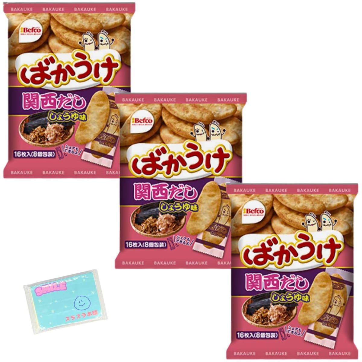 花生 - Monolog Style 栗山米菓 ばかうけ 関西だししょうゆ味 16枚入(2枚×8袋) ×3袋セット ★スラスラ本舗オリジナルポケットティッシュ付き★