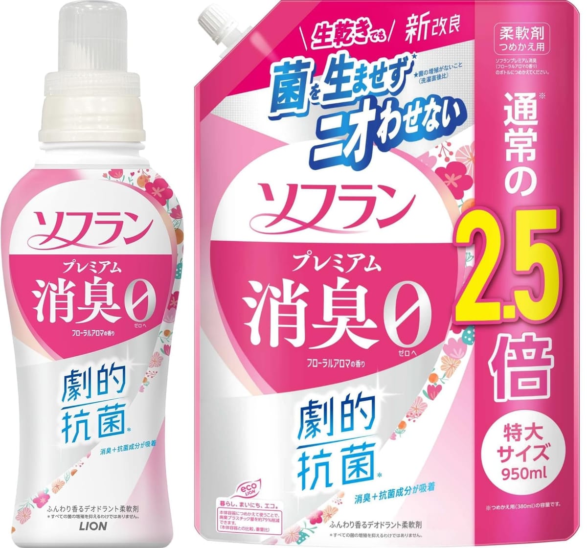 【まとめ買い】ソフラン プレミアム消臭 フローラルアロマの香り 本体 510ml + つめかえ用 特大 950ml ..