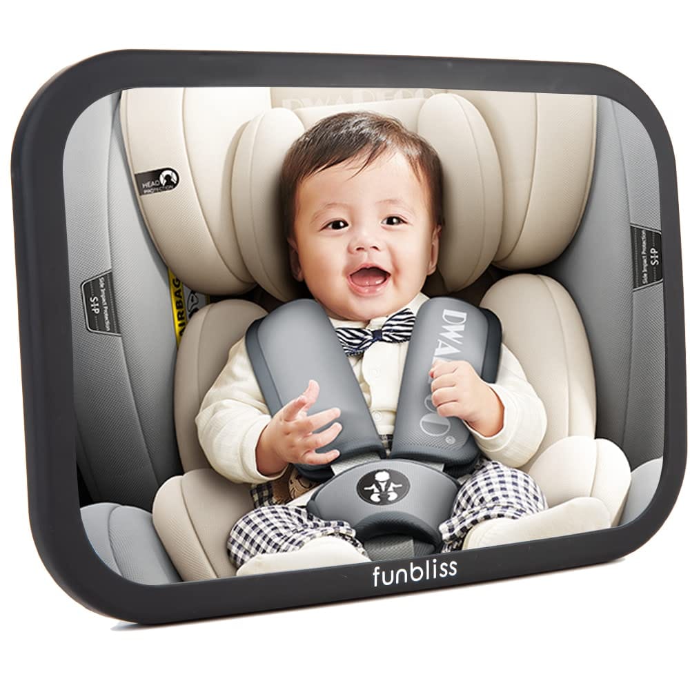 後部座席用ベビーカーミラーブラック-後部座席で幼児を安全に監視します。後部座席で子供やペットを確認してください。最高の新生児用カーシートアクセサリー、組み立て済み、飛散防止