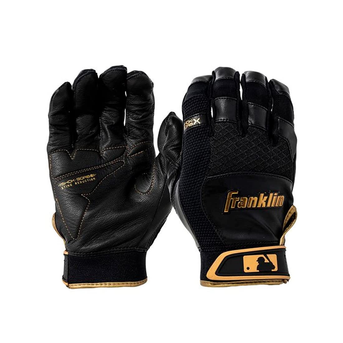 FRANKLIN SHOK SORB X BASEBALL BATTING GLOVE ƿ (BLACK/GOLD, USA MENS(L...