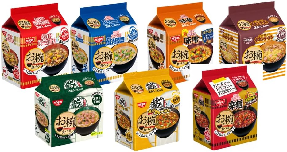 日清 『お椀でだべるシリーズ』7種食べ比べセット （カップヌードル・シーフード・味噌・どん兵衛ゆず仕立てうどん・旨だしカレーうどん・チキンラーメン・辛麺）各1袋 合計7袋セット