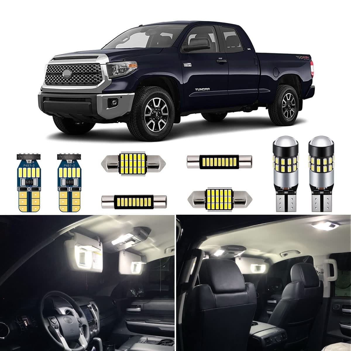 Super Bright 6000K White LED Interior Light Bulbs Kit Package for 2007-2019 Toyota Tundra + Install Tool