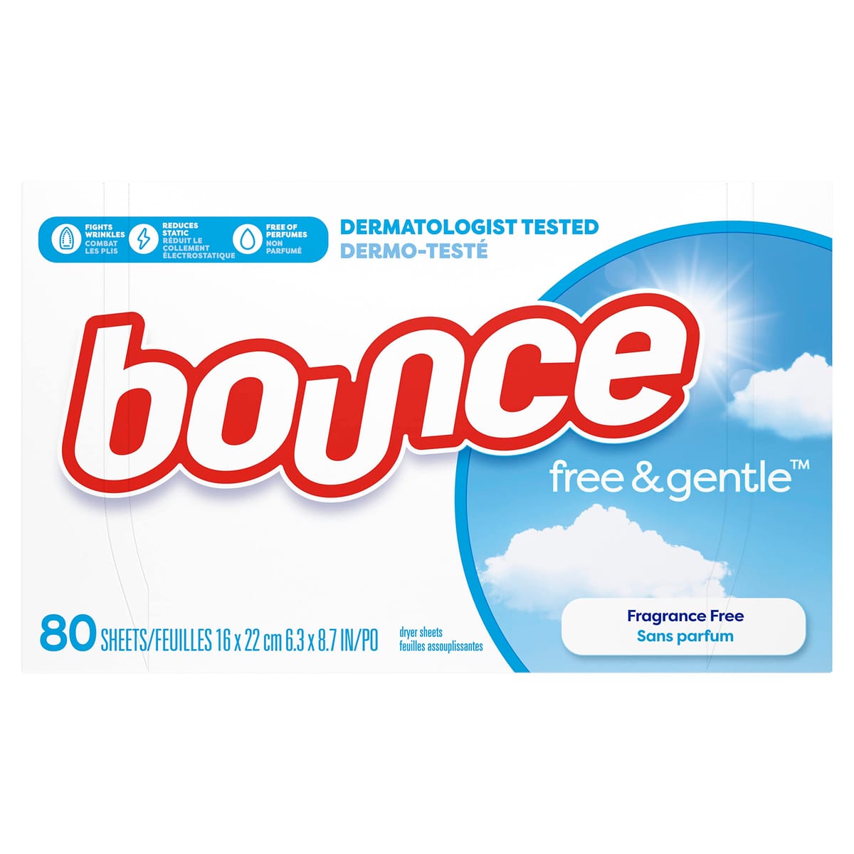 Bounce 無料＆ジェントル柔軟仕上げ剤シート、80カウント