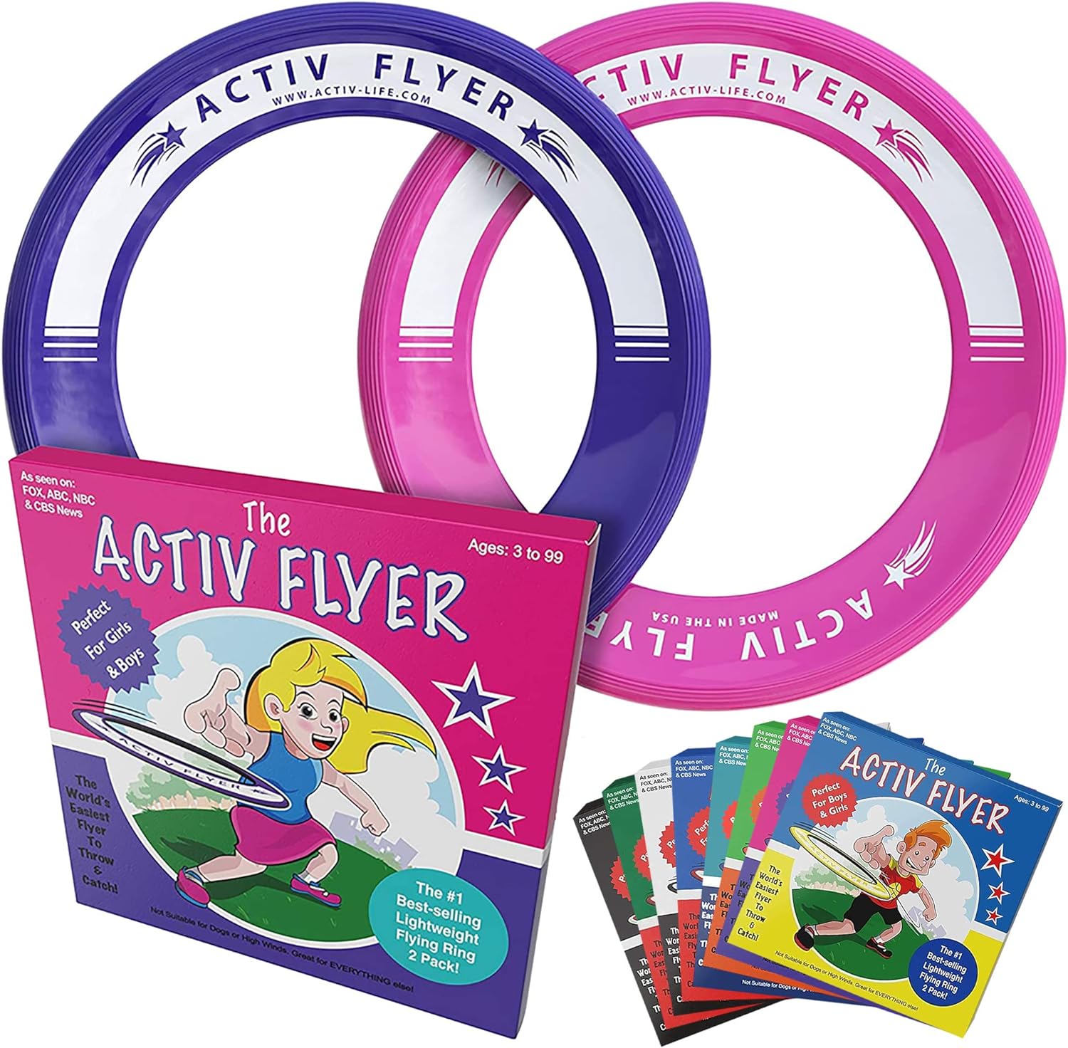 Activ Life アクティブライフ 子供用フライングリング[ピンク/パープル] 2個入 まっすぐ飛ぶ＆痛くない－標準のフリスビーよりも80％軽量化－スマホに触る時間を家族との健康的で楽しい時間に…