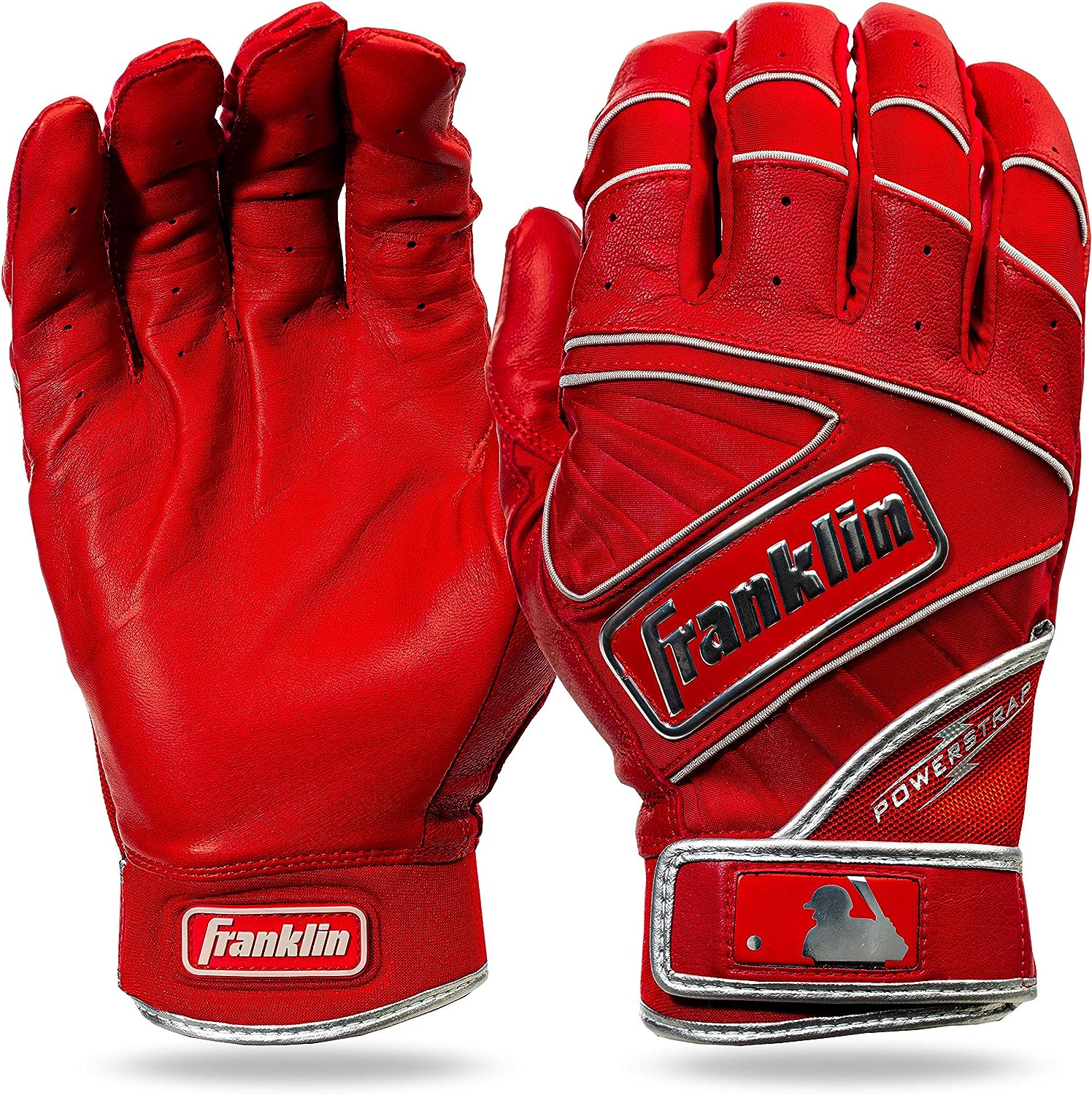 (Adult Small, Chrome Red) - Franklin Sports MLB Powerstrap Baseball Batting Gloves