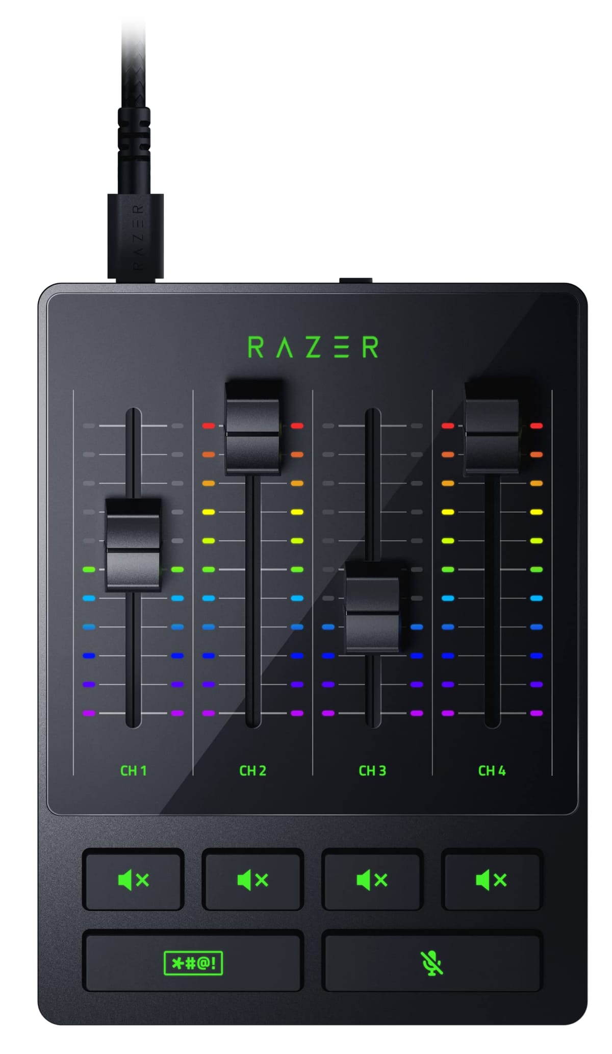 Razerからシンプルでありながらプロフェッショナルなオーディオコントロールを可能にするRazer Audio Mixerがついに登場。分かりやすいセットアップで直観的にハードウェアを操作できるため、迅速かつ最適な音に調整することができます。アナログおよびデジタル接続用に複数の入力ソースを備えていますので、ストリーミング配信を行うのに最も適したオールインワンアナログミキサーです。【ミュートボタン/ビープ音ボタン付き4チャンネル・インターフェイス】 Razer Synapse で割り当てられるマイク用の 1 つのライン出力と、3 チャンネルにより、マイク、ゲーム、音楽/チャット、システムの音量を個別に調整できるため、4チャンネルのオーディオ管理が可能です。個別のミュートボタンや、不適切な発言をしてしまった時のピー音も搭載しているので、完璧なミキシングを行うことができます。【プリアンプ付きXLR入力】 ミキサーは XLR マイクに対応しており、-12dB から 39.7dB まで 0.75dB ごとにゲインを調整できる超クリーンなローノイズゲインプリアンプにより、マイクの出力を増幅し、クリアでパワフルな音質を実現しました。【RAZER SYNAPSE】マイクイコライザー、コンプレッサー、ノイズゲート設定を使ってマイクの音量、ノイズの抑制、歪みの抑制の調整が可能です。その他にRazer Synapseで、マイク出力音にエフェクト効果を追加できるので、あなたの声をアニメ声にしたり、モンスター声にしたり、ボイスチェンジャーで配信を楽しく演出できます。エコー&リバーブの細かい設定も可能で高品質で自然な音声を実現しています。【プラグ＆プレイ】 簡単で分かりやすい接続で、マイクを差し込んで、PCに接続し、Razer Synapseから各チャンネルに必要なプログラムを割り当てるだけで、すぐにミキサーを使うことができます。【RAZER CHROMA RGB搭載】 Razer Synapse 3 で、ミキサーと Razer Chromaを同期させてRazerロゴ、フェダー部分、各チャンネルの番号、ミュートボタン、ビープ音ボタンを点灯させたり、各部分をスタイリッシュにライティングすることが可能です。1,680万を超える色と無数の照明効果により、究極のRGB カスタマイズを実現できます。