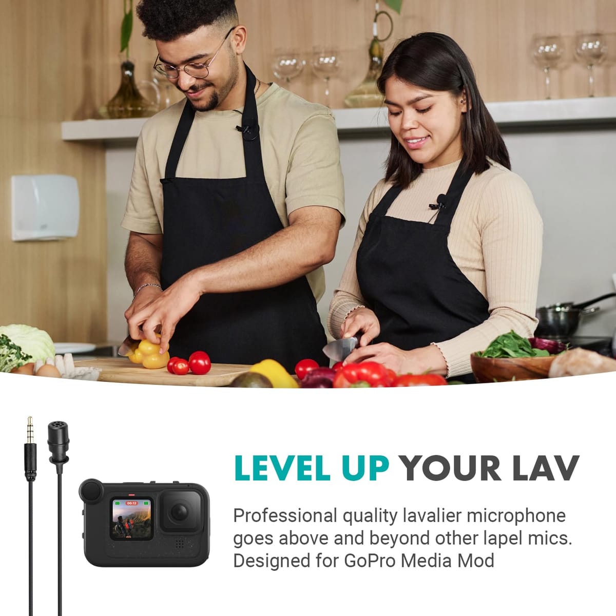 Movo Lavalierマイク GoPro、Hero 12 Hero11、Hero10、Hero9 Black、Media Mod、3....