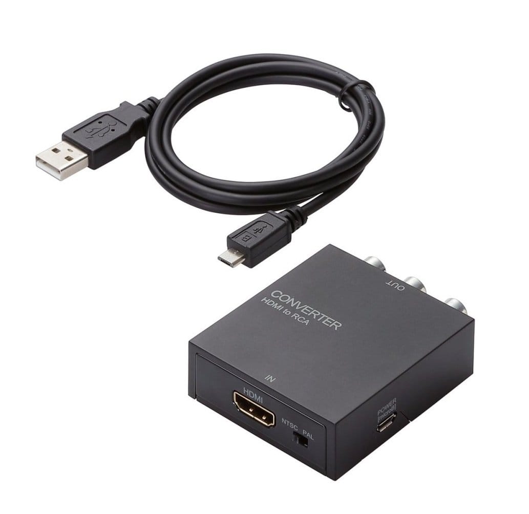 HDMI信号をアナログの映像と音声信号に変換するコンバーターです。※本製品はHDCP(著作権保護技術)非対応です。 HDCPによる暗号化が施された映像信号は変換できません(BDプレーヤー、DVDプレーヤーなど)HDMIのデジタル映像信号を、アナログ信号(RCA)に変換します。HDMI信号に含まれるデジタル音声信号をアナログ信号(RCA)に変換します。※RCAからHDMIへの変換はできません。映像出力方法がHDMIのみのパソコンやタブレットに、コンポジット(RCA)入力のテレビやプロジェクタを接続し映像出力することができます。1920×1080までの解像度入力に対応しています。MicroB端子から給電可能な外部電源供給方式のため、安定した映像変換が可能です。パソコン給電、AC給電が可能な給電用のMicroBケーブルが付いています。※外部電源供給の際は、5V1A以上の定格出力が可能なACアダプターをご利用下さい。ソフトやドライバは不要です。接続するだけで使用が可能です。