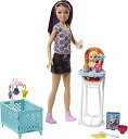 Mattel Barbie FHY98 Skipper Baby Sitters Inc. Dolls High Chair Playset (Brunette)