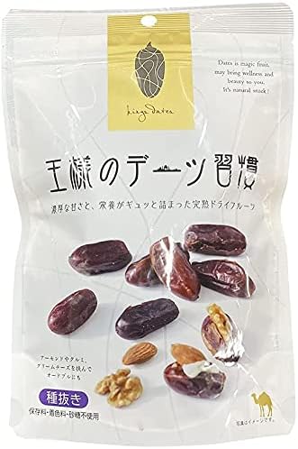 ★プロアスリートも注目のスーパーフード！食べるだけでいいことづくめ！ 1日3粒　これはもう…食べるサプリ ★【クレオパトラも愛した「神の与えた食物」といわれるワケ】 ■抗酸化効果 ドライフルーツの中で最も高いポリフェノール濃度！抗酸化作用で手軽にアンチエイジング！ ■ダイエット効果 甘みが強いのにカロリー控えめで低GI。さらにむくみ改善に効果があるカリウムはバナナの1.8倍！ ■便通改善効果 ごぼうの約1.4倍の食物繊維！中でも不溶性食物繊維が豊富で便通を整える働きがあります。 ■即効性の高い エネルギー補給 デーツに含まれる糖質の多くは単糖類(ブドウ糖・果糖)。脳と体にすばやくエネルギーを与えます。 ブランド 王様のデーツ 習慣 梱包サイズ 22.2 x 17.3 x 8.2 cm; 150 g 成長期別 大人 メーカー 日興フーズ 商品の重量 150 g