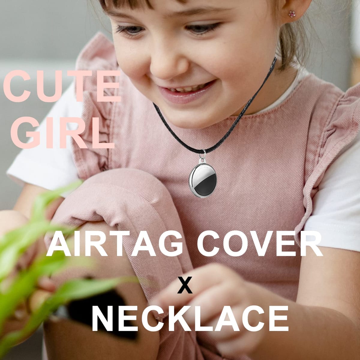 dtylean Airtag �Ҷ��ѥͥå��쥹 - Never Lose Your Children - ����С����ե�TPU���������ۥ���� 20������֥�å��쥶���ͥå��쥹�����ɥ��饹���դ� (����С�/�֥�å�)