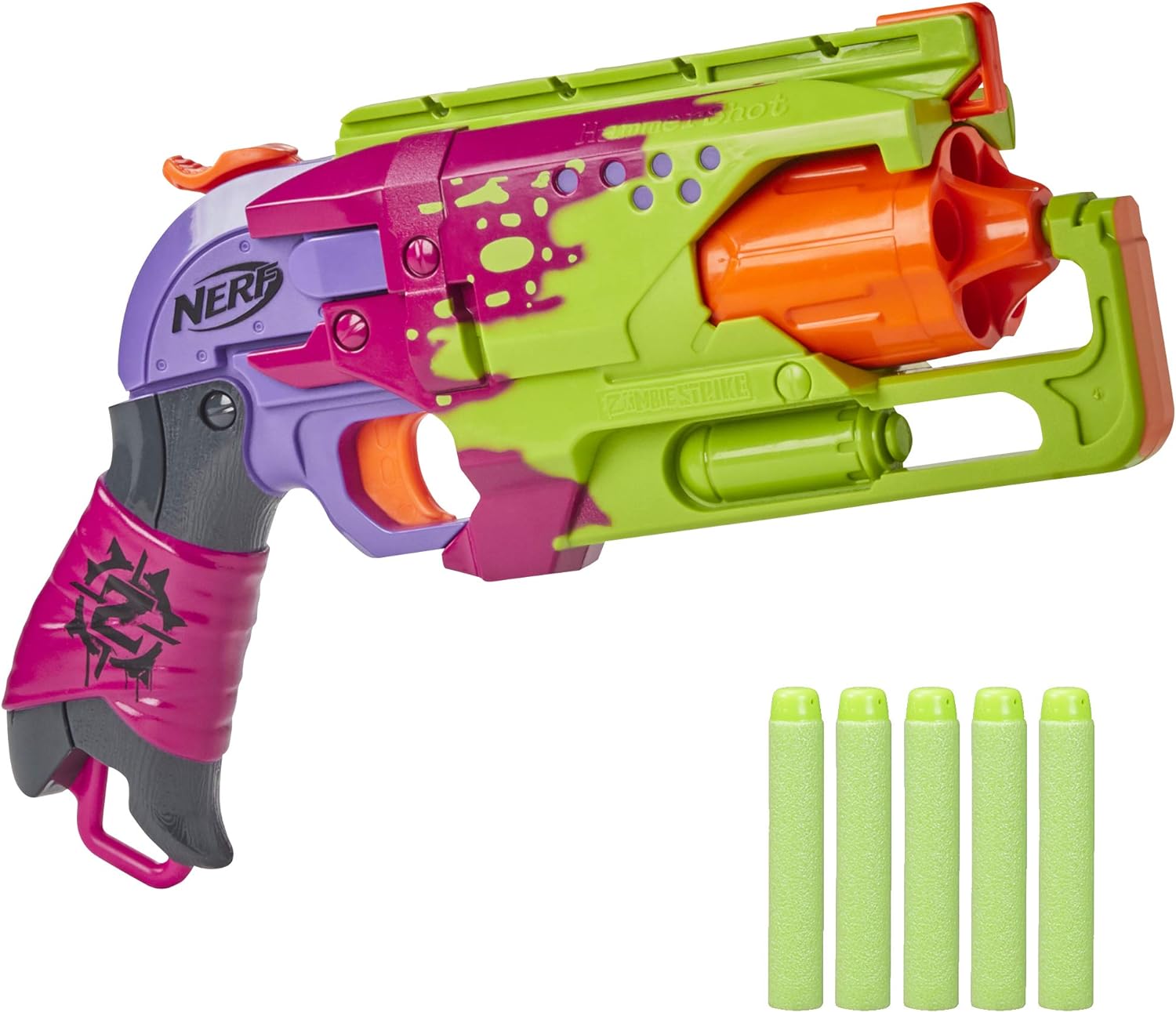 Nerf Zombie Strike Hammershot ブラスターでゾンビをクリアにハンマーしましょう。 ゾンビの一歩先を進むことができるように、モビリティ用にサイズされています。ハンマーショットはハンマーアクションブラストが特徴です。 ハンマーを引っ張ってブラスターを下塗りし、トリガーを押して発射します。 ブラスターには5つのダーツを保持し、ブラスターを下塗りすると回転するドラムがあり、次のダーツを発射位置に移動します。 上部にタクティカルレールがあるので、Nerf Zombie Strikeアクセサリーでカスタマイズできます (それぞれ別売り)。 このブラスターは、特別な「スプラッター」配色が特徴です。 Nerf Zombie Strike Eliteダーツ5個付属。パフォーマンスと品質テスト済み。柔軟な先端を備えたフォーム製。 電池不要。 プルバックハンマー ブラスティングアクション: ハンマーを引き戻してNerf Zombie Strike Hammershotブラスターをプライミングし、トリガーを引っ張ってダーツを発射! 特別な「スプラッター」配色。 5ダーツ フロントローディングドラム - ハンマーショットブラスターは、最大5ナーフダーツを保持する回転ドラムを備えています。 ドラムの前部にダーツを入れて、ゾンビとの戦いを楽しむ準備をしましょう。 ダーツ5本入り:5つの公式Nerf Zombie Strike Eliteダーツが含まれています。パフォーマンスと品質についてテストされ承認され、柔軟なチップ付きのフォームで構成されています。 持続可能なパッケージ: シンプルでリサイクル可能なパッケージで発送。簡単に開き、イライラすることはありません。 Pro-Grip Football and Nerfoopバスケットボールセットでゲームを盛り上げましょう。 品番 E6337 電池使用 いいえ 電池付属 いいえ 主な素材 フォーム。 対象性別 ユニセックス メーカー推奨年齢 8歳以上 発売日 2020/10/30 商品モデル番号 E6337 製品サイズ 6.68 x 32.39 x 20.32 cm; 540 g ASIN B083JV38BS