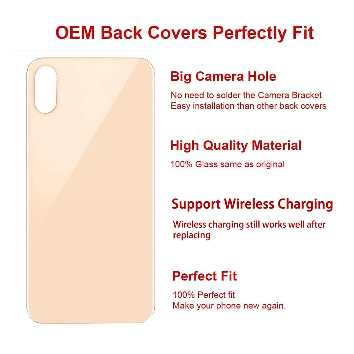 Perzework OEM リアバックガラス iPhone Xs 5.8インチ用 修理ツールキットと取り付け済み接着剤付き (ゴールド)