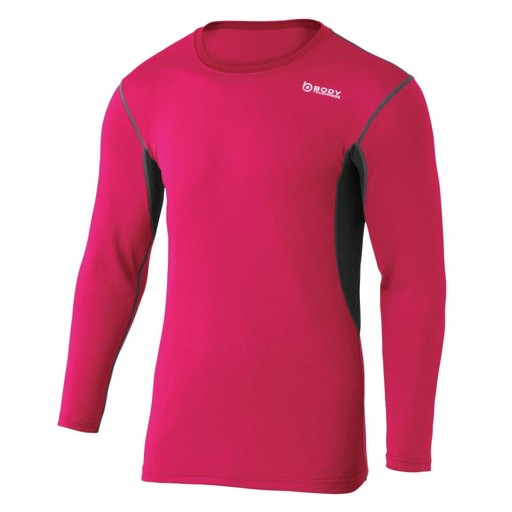 おたふく手袋 夏用インナー 長袖 丸首 デュアルメッシュ [吸汗速乾 消臭 メッシュ ストレッチ メンズ] JW-602 マゼンタxグレー 3L