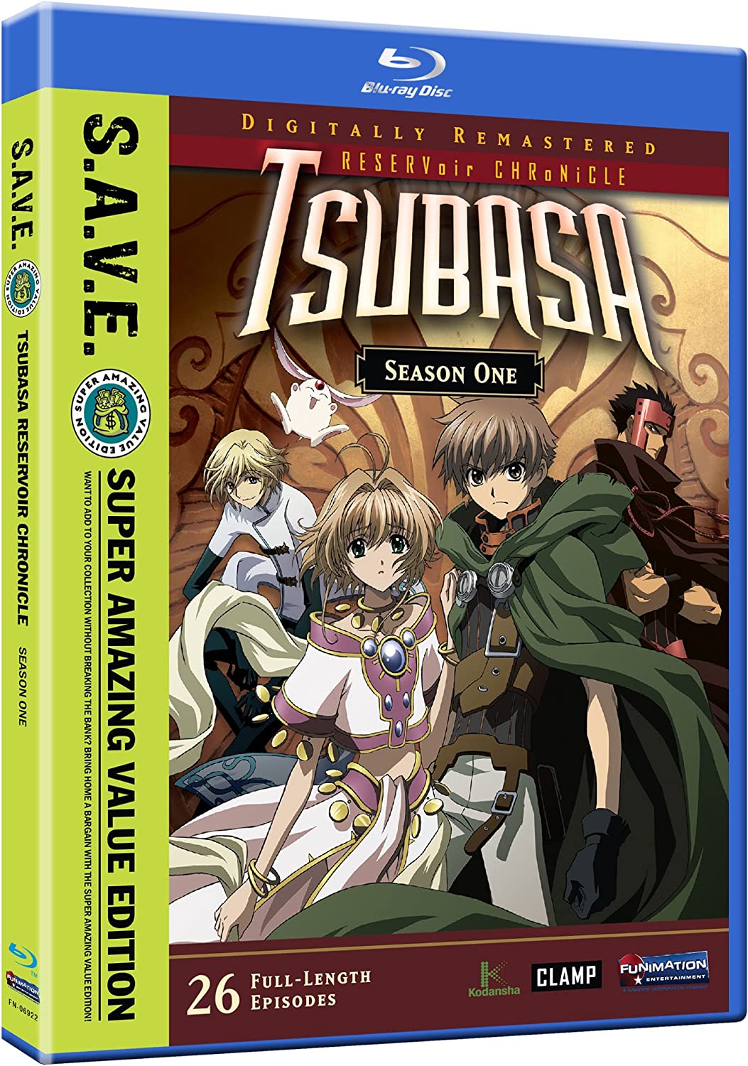 Tsubasa RESERVoir CHRoNiCLE: Season 1 S.A.V.E. (ツバサ・クロニクル 第1期 BD-BOX 北米版)。全26話収録の北米版BD-BOX。日本語音声入り。PS3などの日本のプレイヤーで再生可能。海外からの輸入品なので多少のキズやヘコミがある場合もあります。