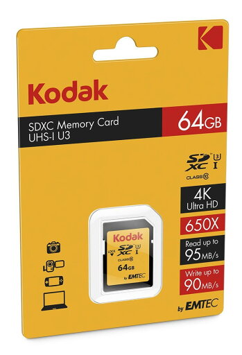 Kodak SDXCカード 64GB UHS-I U3 V30 Ultra - 最大読み取り速度95MB/秒 - 書き込み速度 最大85MB/秒 - 4K Ultra HDビデオとHD写真の保存 - SDカード。