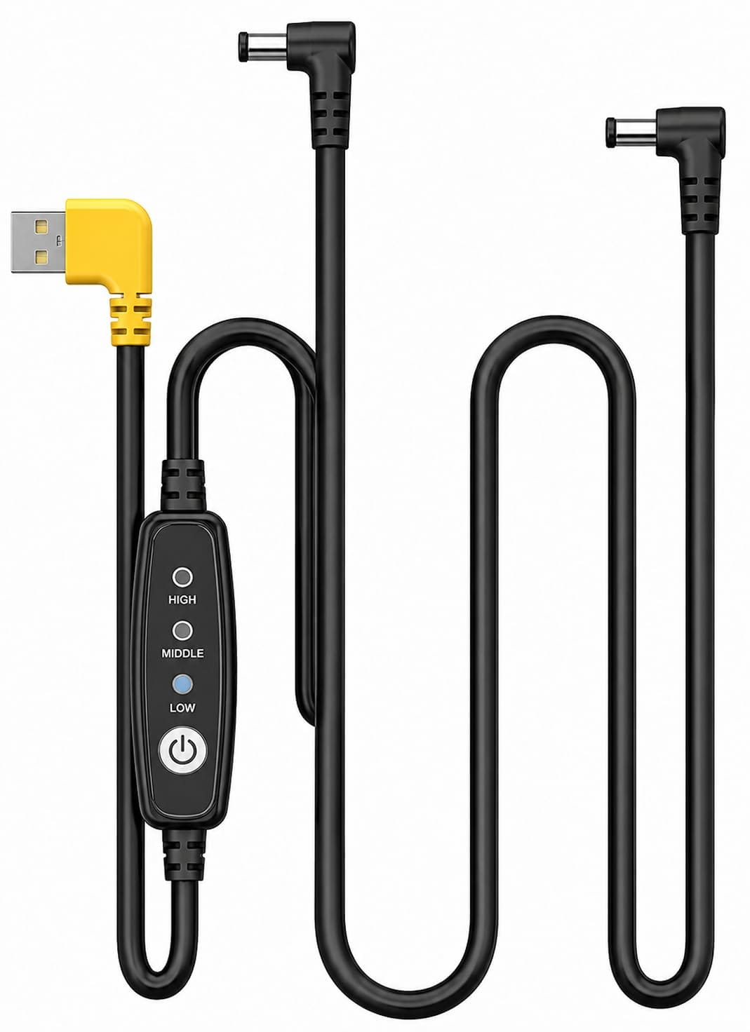 空調作業服用 ファンケーブル 5V /7.4V /12V汎用 L字型USB/DCプラグ 外径3.8/内径1.35mm 空調ウェア用 (3段階調整ボタン付き)1本