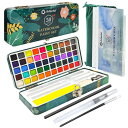 Artecho 水彩絵の具セット 50色 ポータブルボックス入り ウォーターカラーパレット 水彩紙とブラシ付き 大人/子供/アーティスト/愛好家に最適